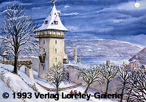 4016 Oberwesel am Rhein, Kuhhirtenturm, Schuetzengraben und Stadtmauer,  1993 Verlag Loreley-Galerie